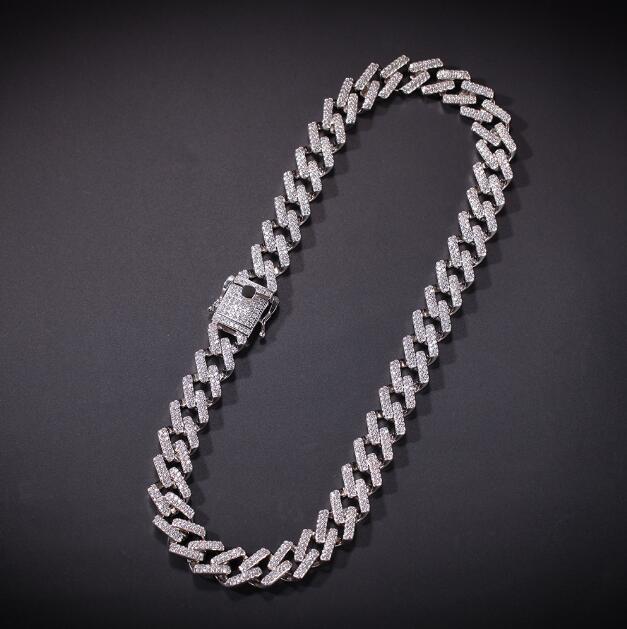14mm Cubic Zircon Prong Cubans Link Necklace Gold Silver Plated Luxury Copper Micro Paved CZ Cuban Chain 16/18/20/22/24inch