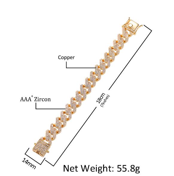 14mm Cubic Zircon Prong Cubans Link Necklace Gold Silver Plated Luxury Copper Micro Paved CZ Cuban Chain 16/18/20/22/24inch