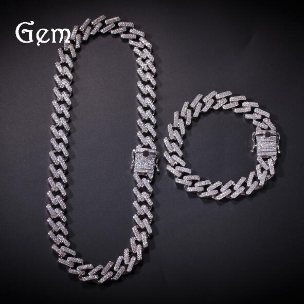14mm Cubic Zircon Prong Cubans Link Necklace Gold Silver Plated Luxury Copper Micro Paved CZ Cuban Chain 16/18/20/22/24inch