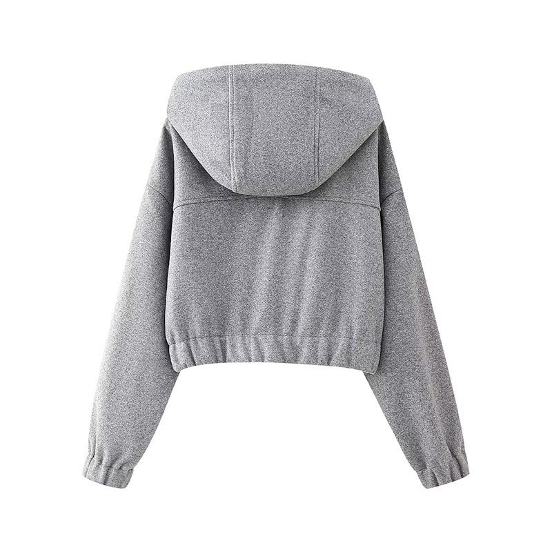Fashionable Casual Long Sleeve Zip-Up Short Hoodie for Women