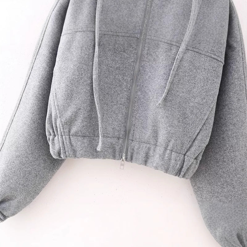 Fashionable Casual Long Sleeve Zip-Up Short Hoodie for Women