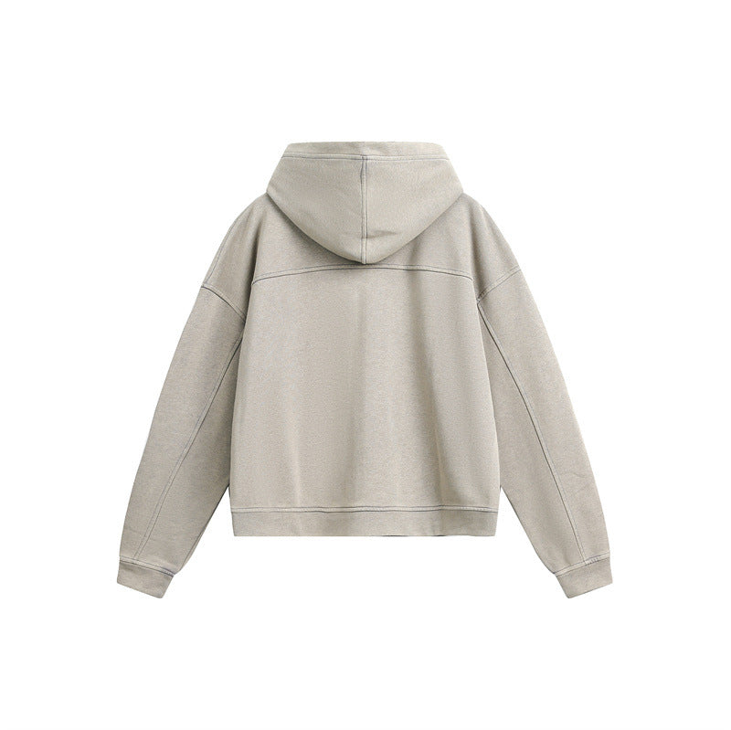 Trendy Washed Faded Raw Edge Pocket Zip-Up Hoodie Unisex