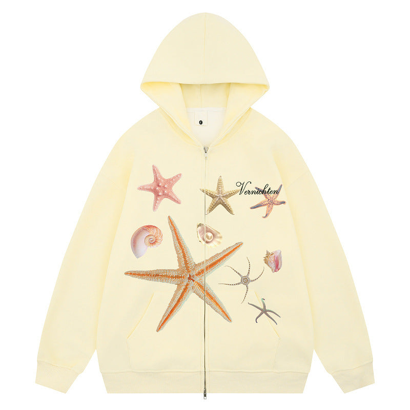 Print Hooded Sweatshirt New Design Loose Casual Zip-Up Jacket for Men and Women