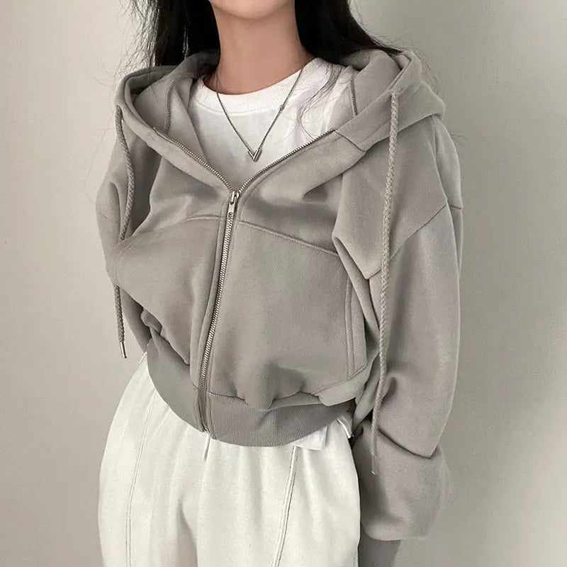 Women’s Y2K Zip-Up Hoodie – Oversized Crop Sweatshirt